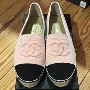 CHANEL Light Pink and Black Espadrilles